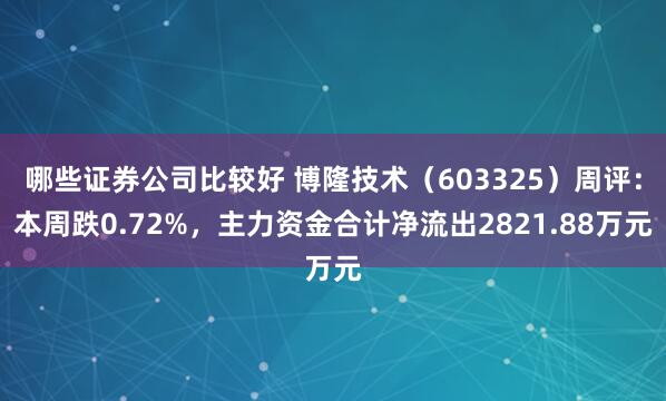 哪些证券公司比较好 博隆技术（603325）周评：本周跌0.72%，主力资金合计净流出2821.88万元