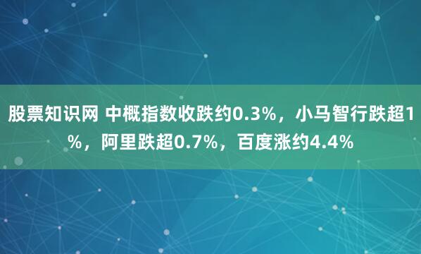 股票知识网 中概指数收跌约0.3%，小马智行跌超1%，阿里跌超0.7%，百度涨约4.4%